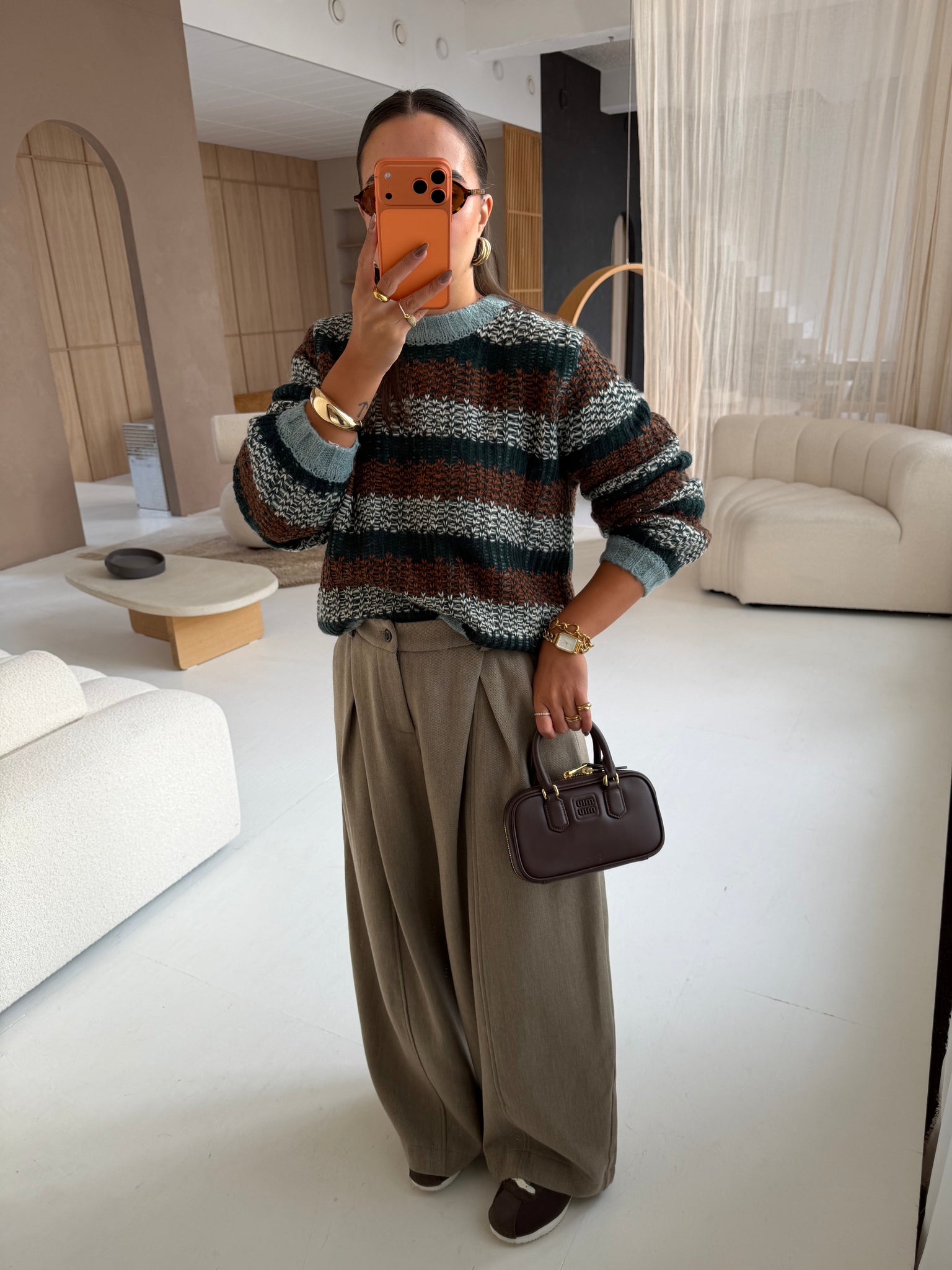 Pull crochet marron/vert (24203413)