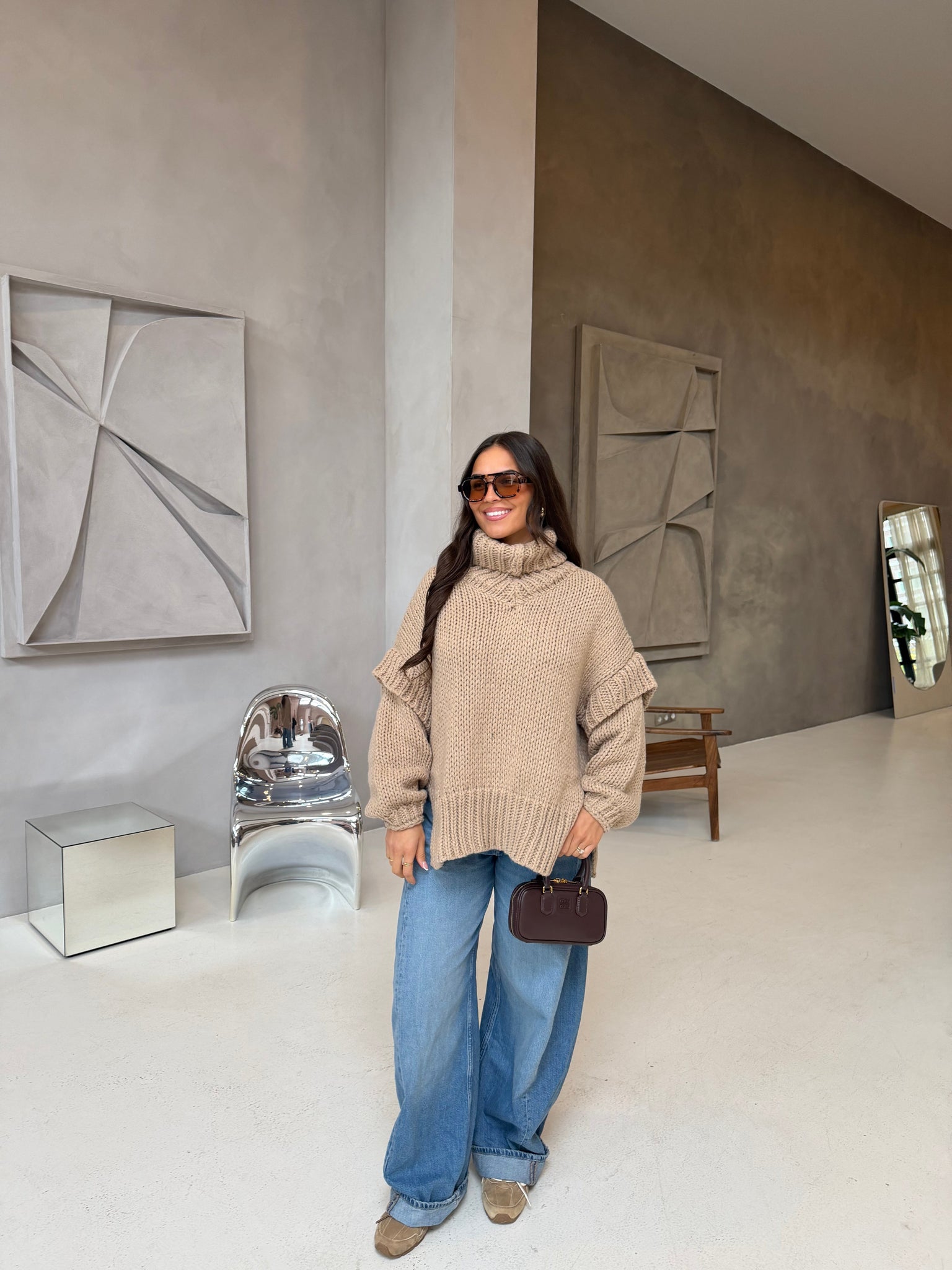 Pull PARISIENNE col roulé camel (66002)