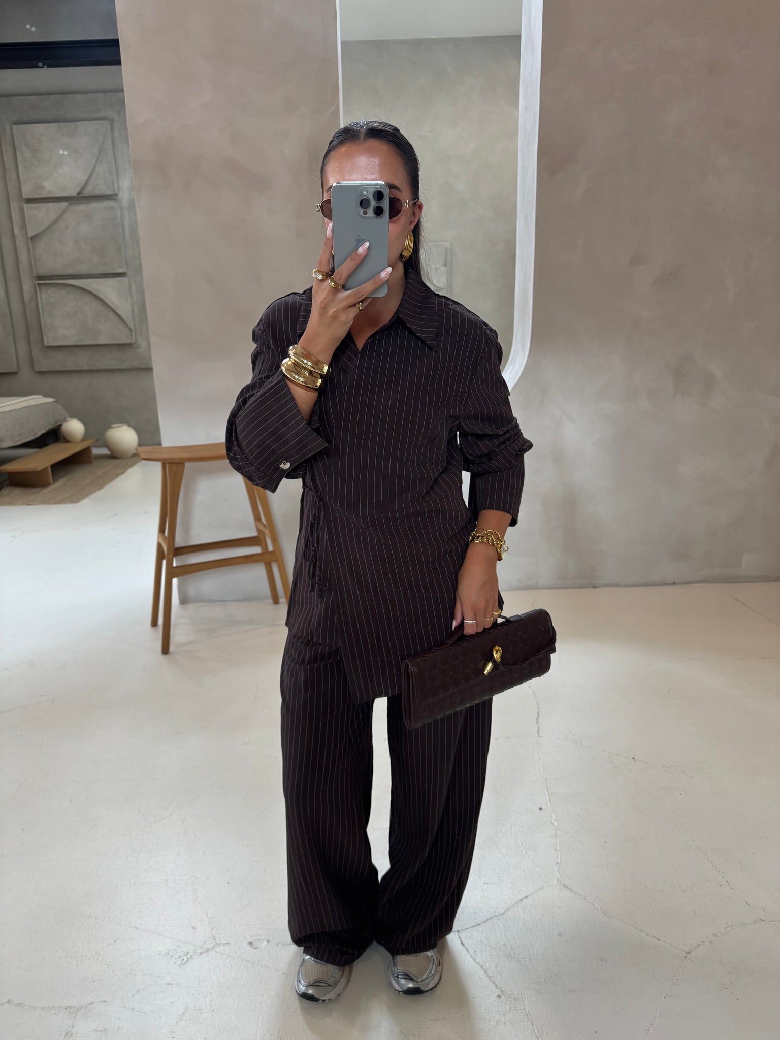 Ensemble YANI à nouer fluide rayures marron