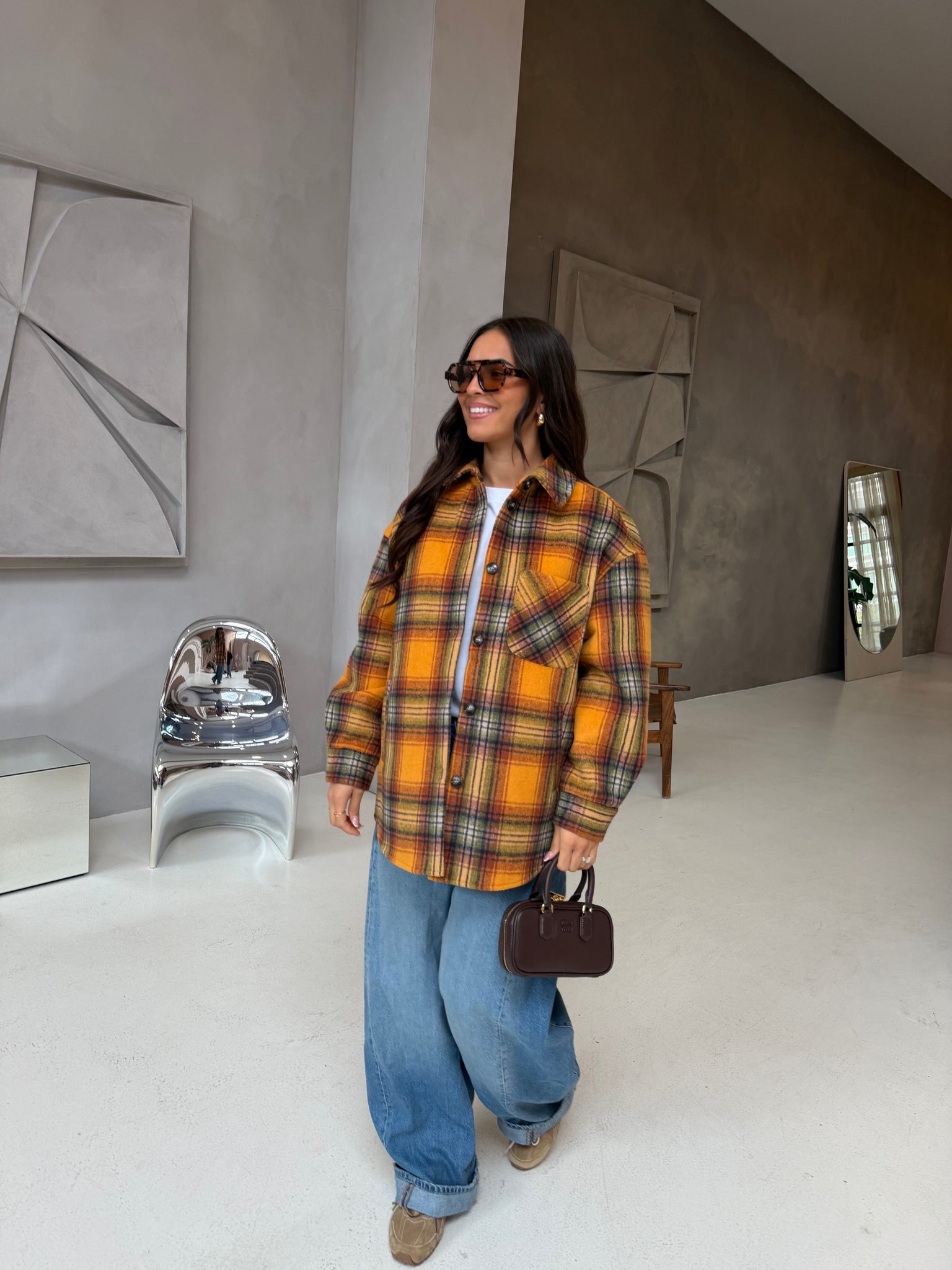 Veste carreau orange color block (C25259381)