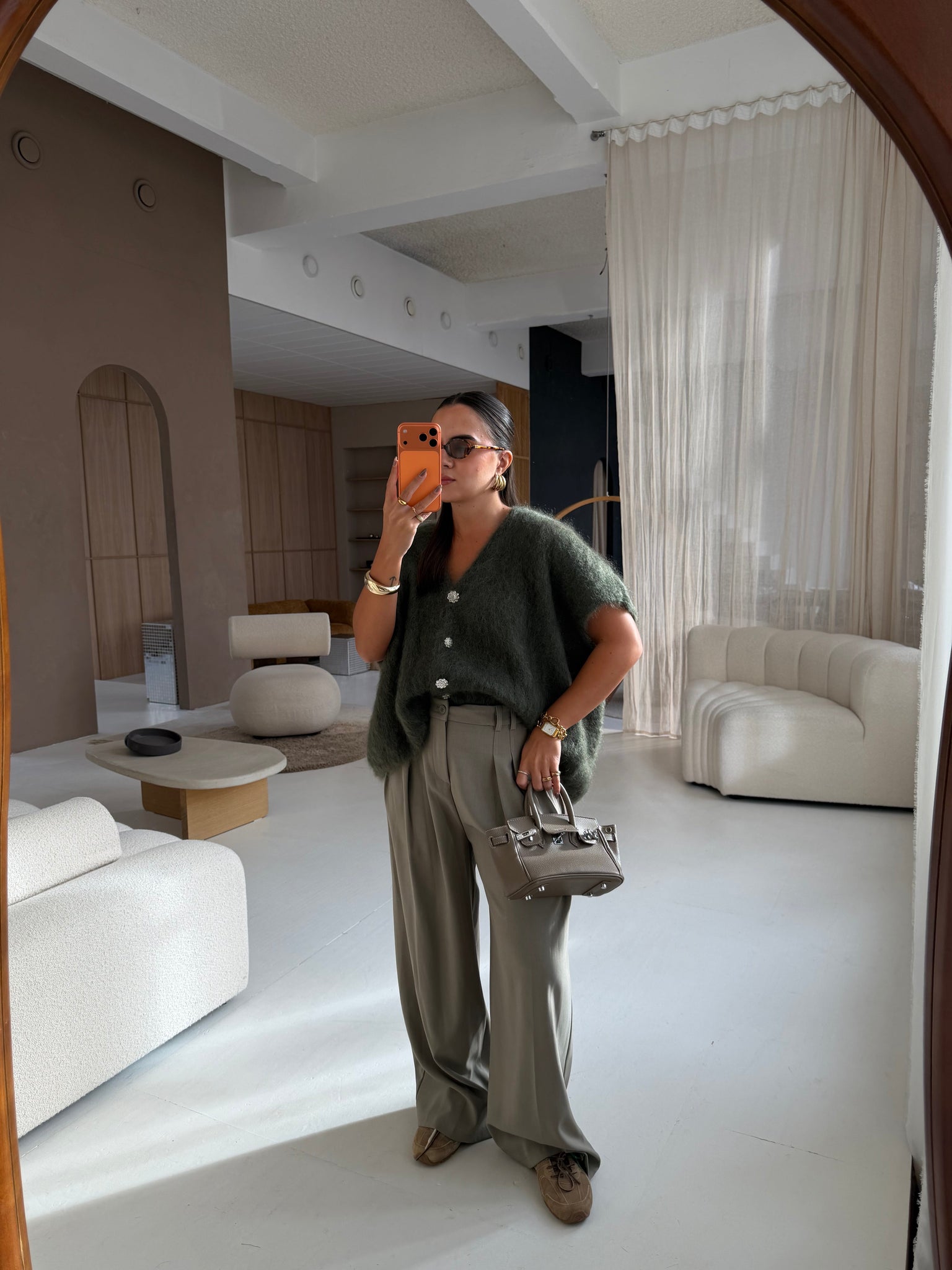 Gilet kid mohair bijoux kaki (24004)