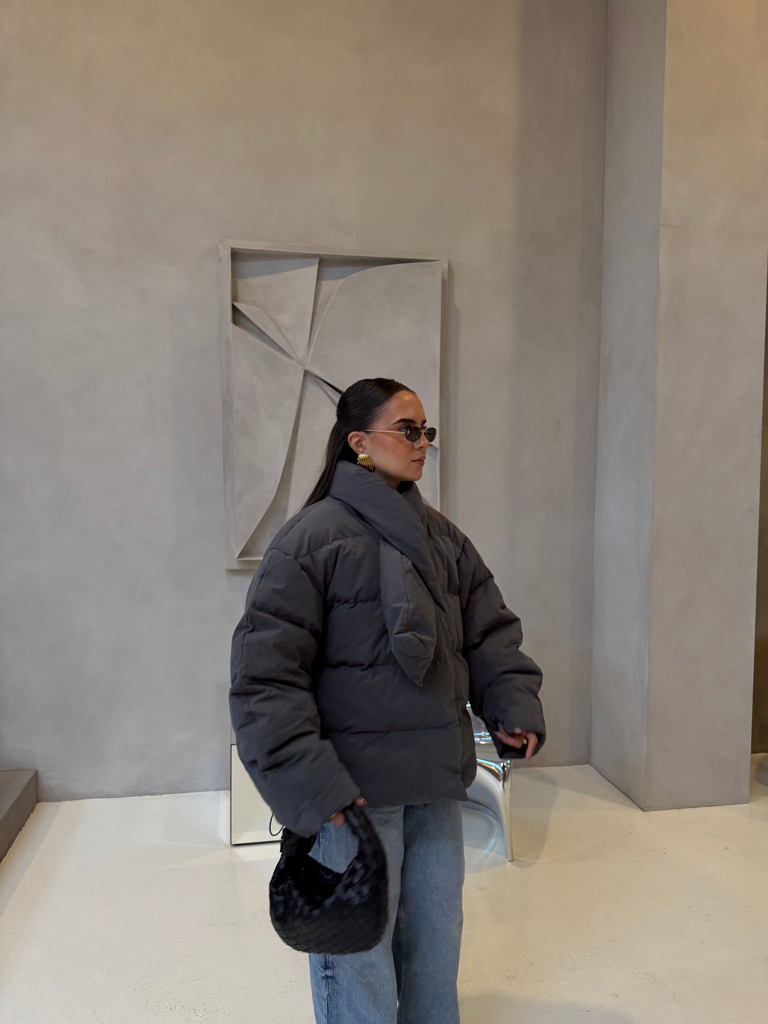 Doudoune courte grise (W25206)