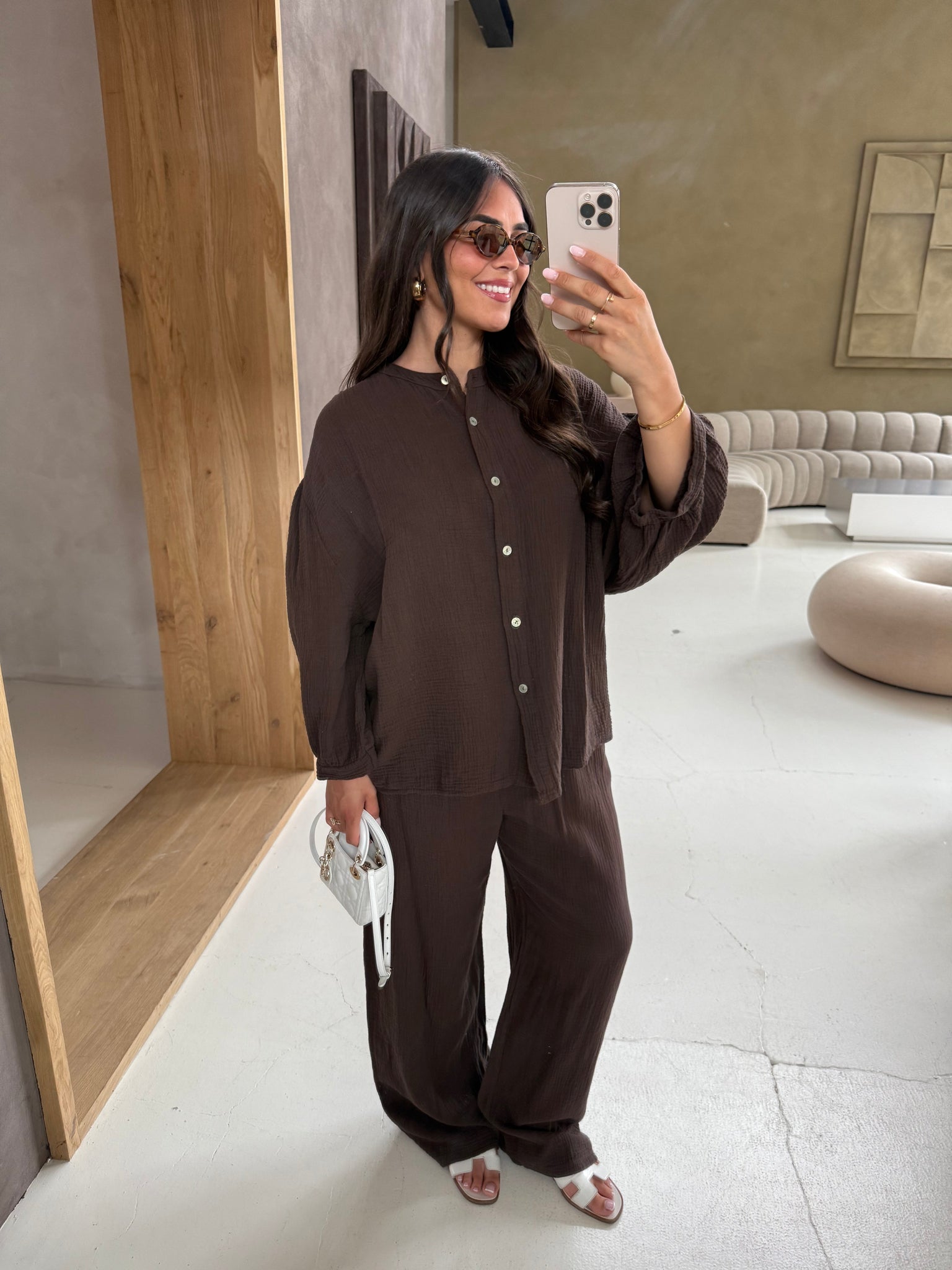 Ensemble gaze de coton marron