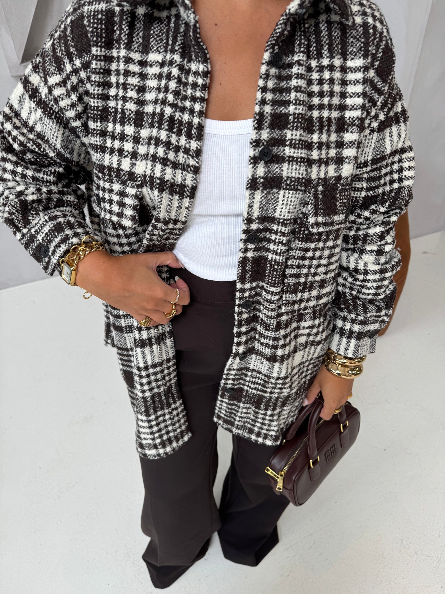 Veste à motif CARREAUX marron (W25215)