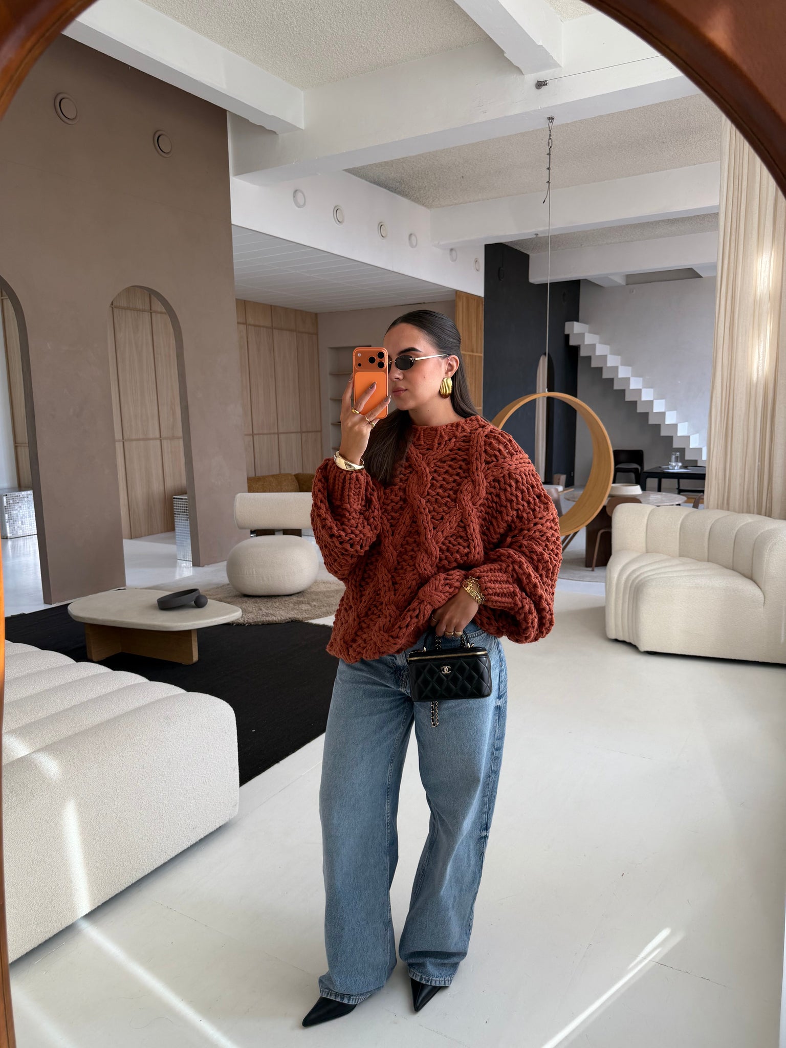 Gros pull en tricot terracotta (7339)