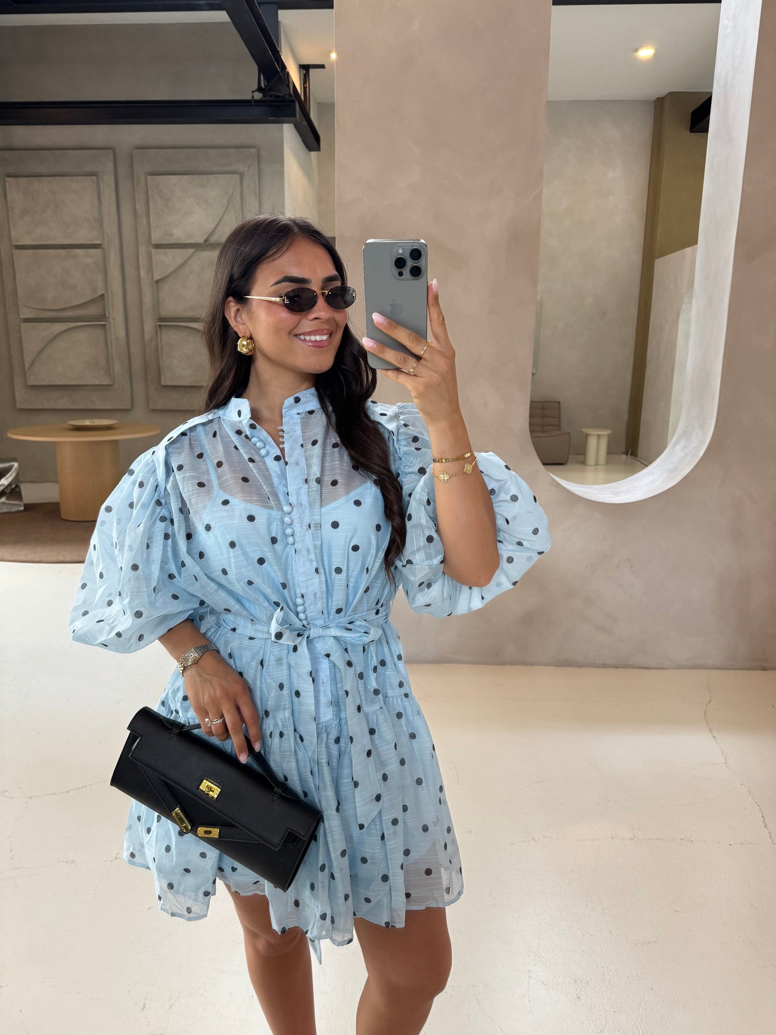 Robe MIA courte bleu à pois (R11021)