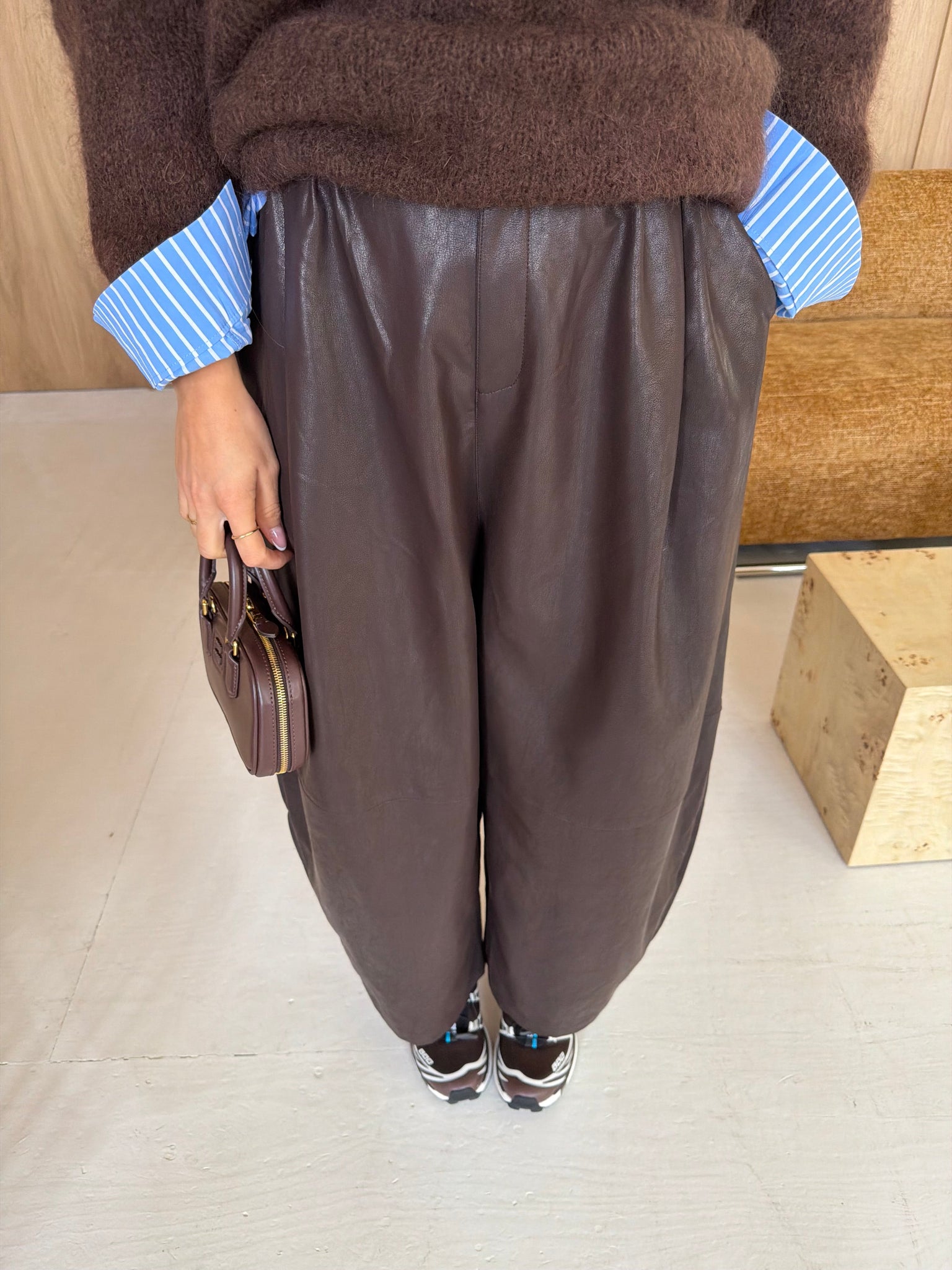 Pantalon ballon simili marron (E9515)