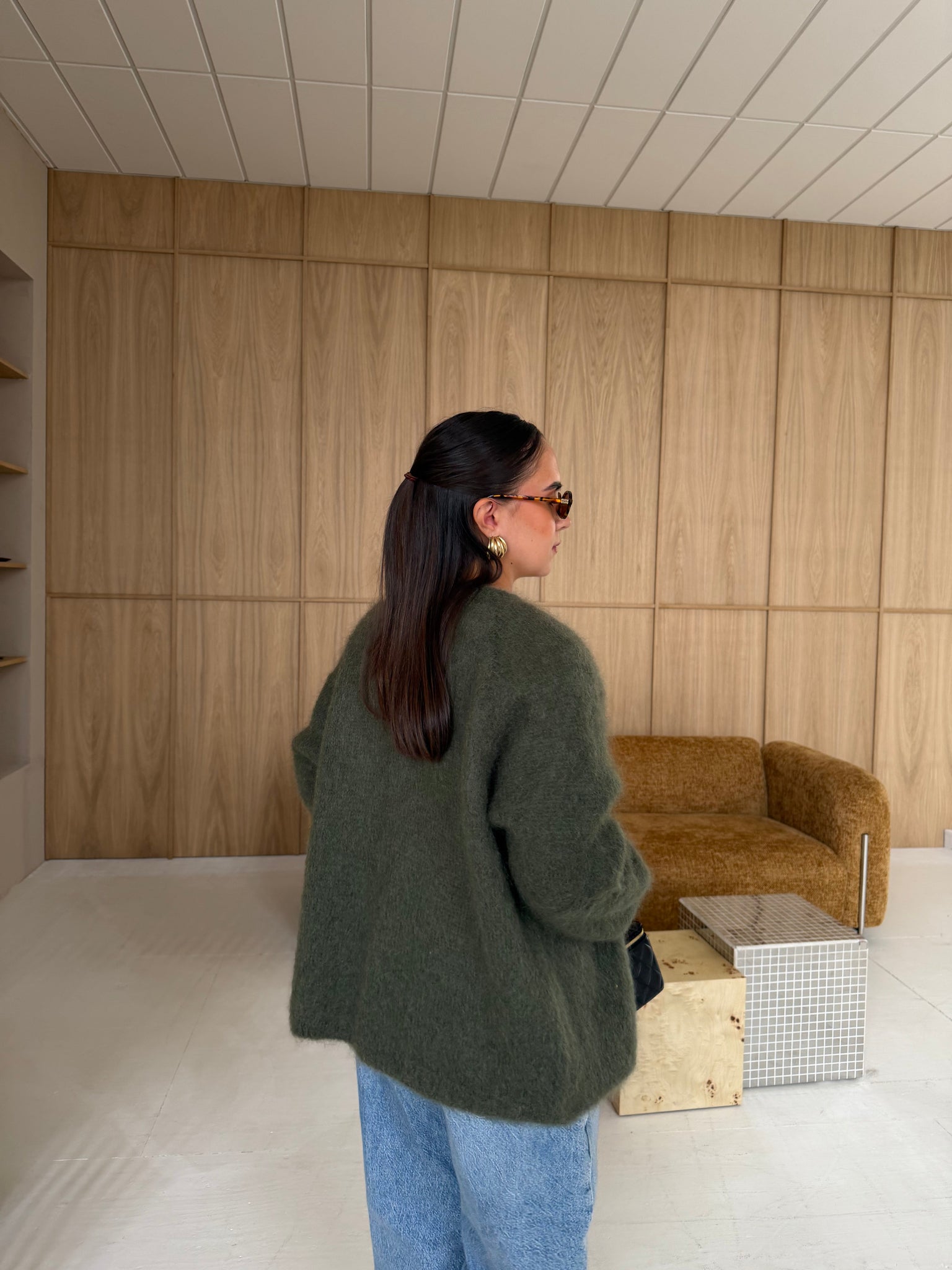 Gilet kid MOHAIR kaki court  (22533)