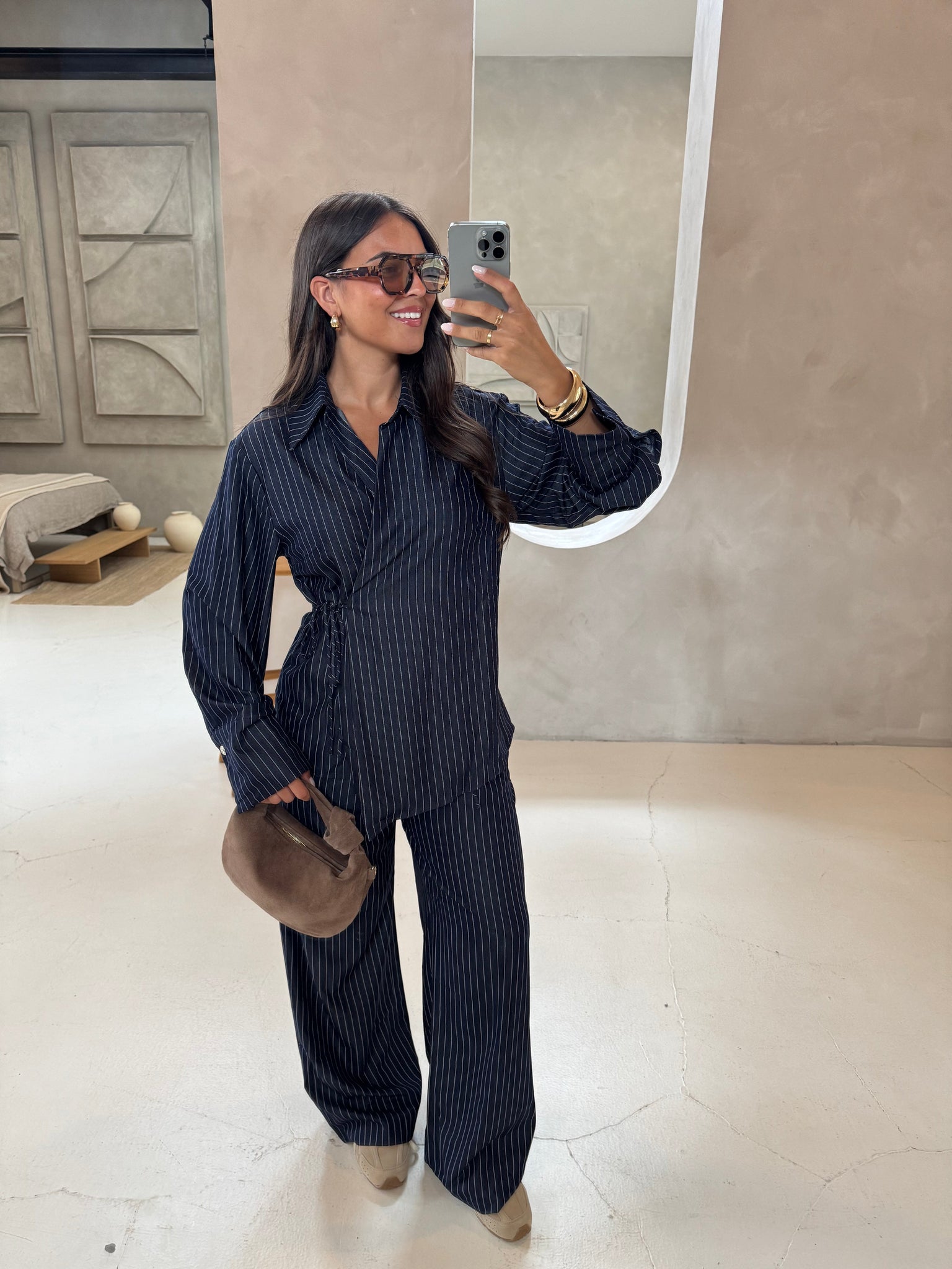 Ensemble YANI à nouer fluide rayures bleu