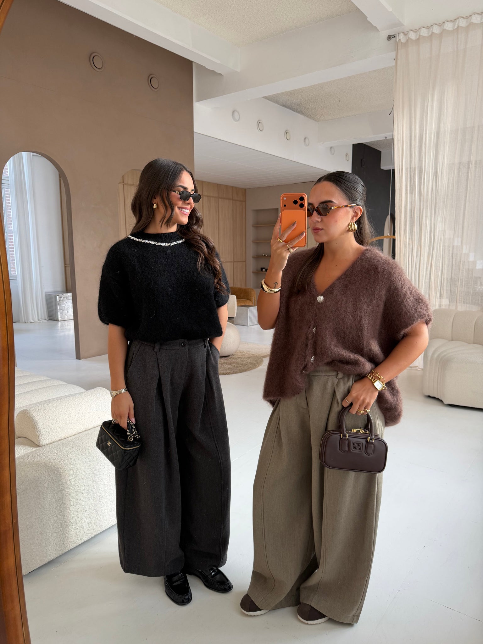 Gilet kid mohair bijoux marron (24004)