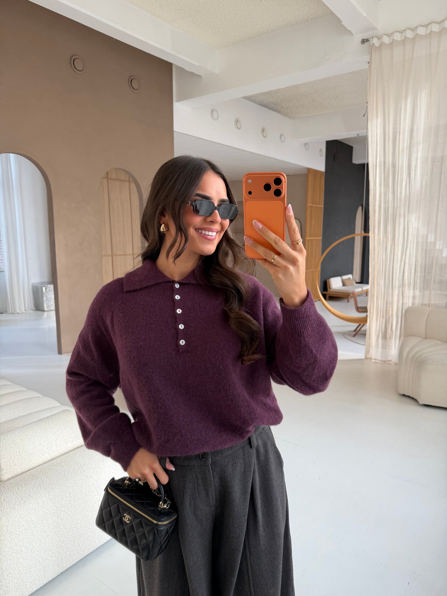 Pull alpaga boutons violet (24658)