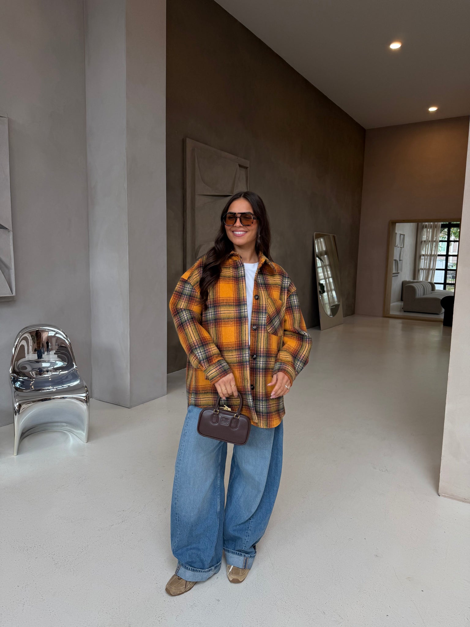 Veste carreau orange color block (C25259381)