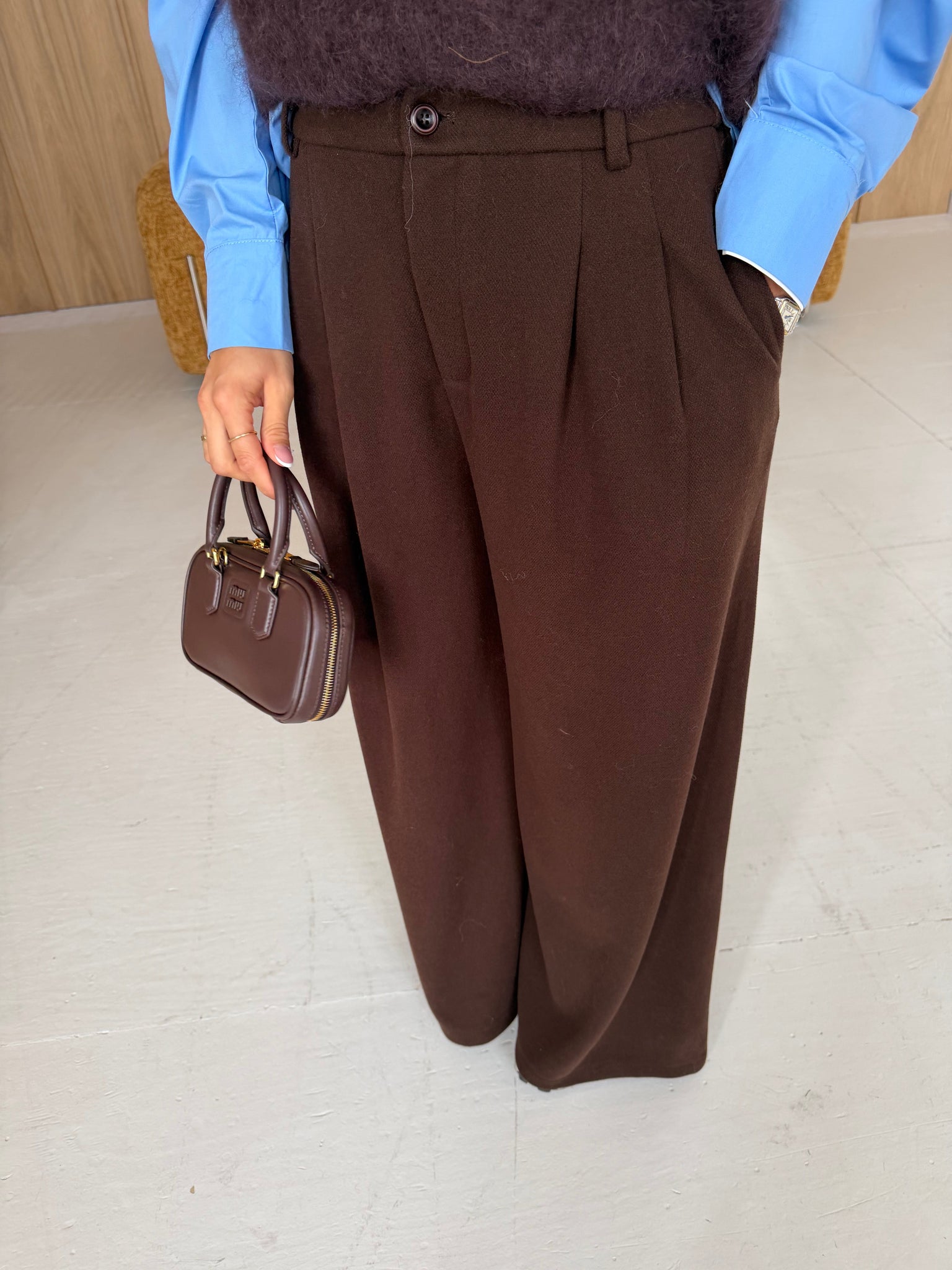 Pantalon FLARE épais marron  (D27922)