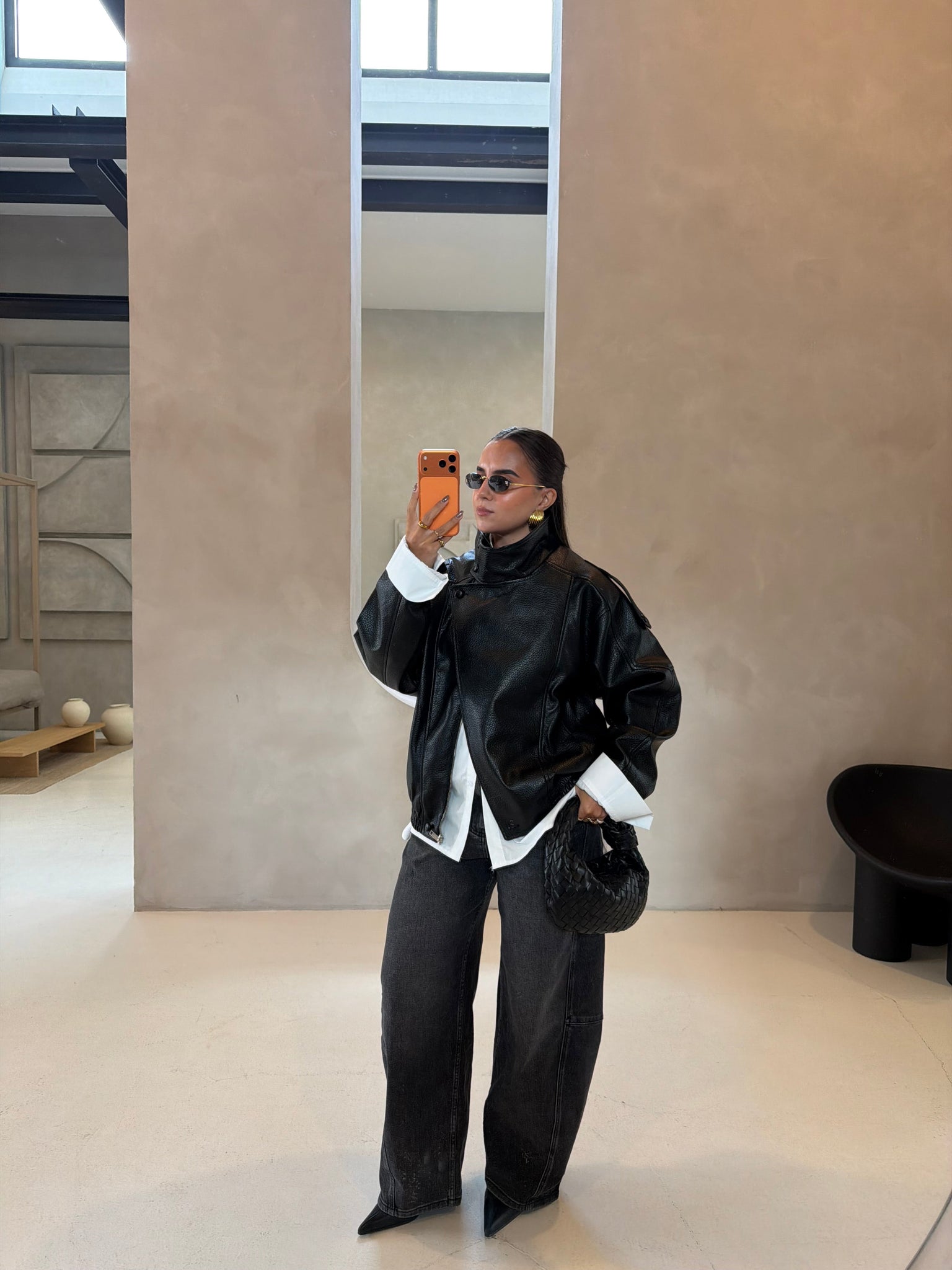 Veste en similicuir noir oversize KZ (8822)