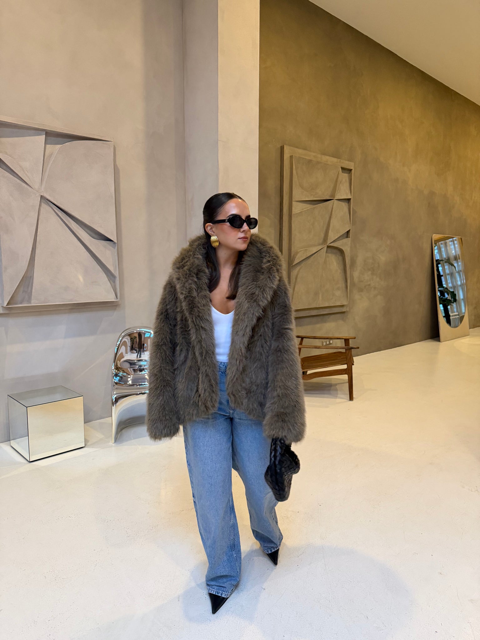 Fourrure vegan MINA capuche kaki (JS6710)