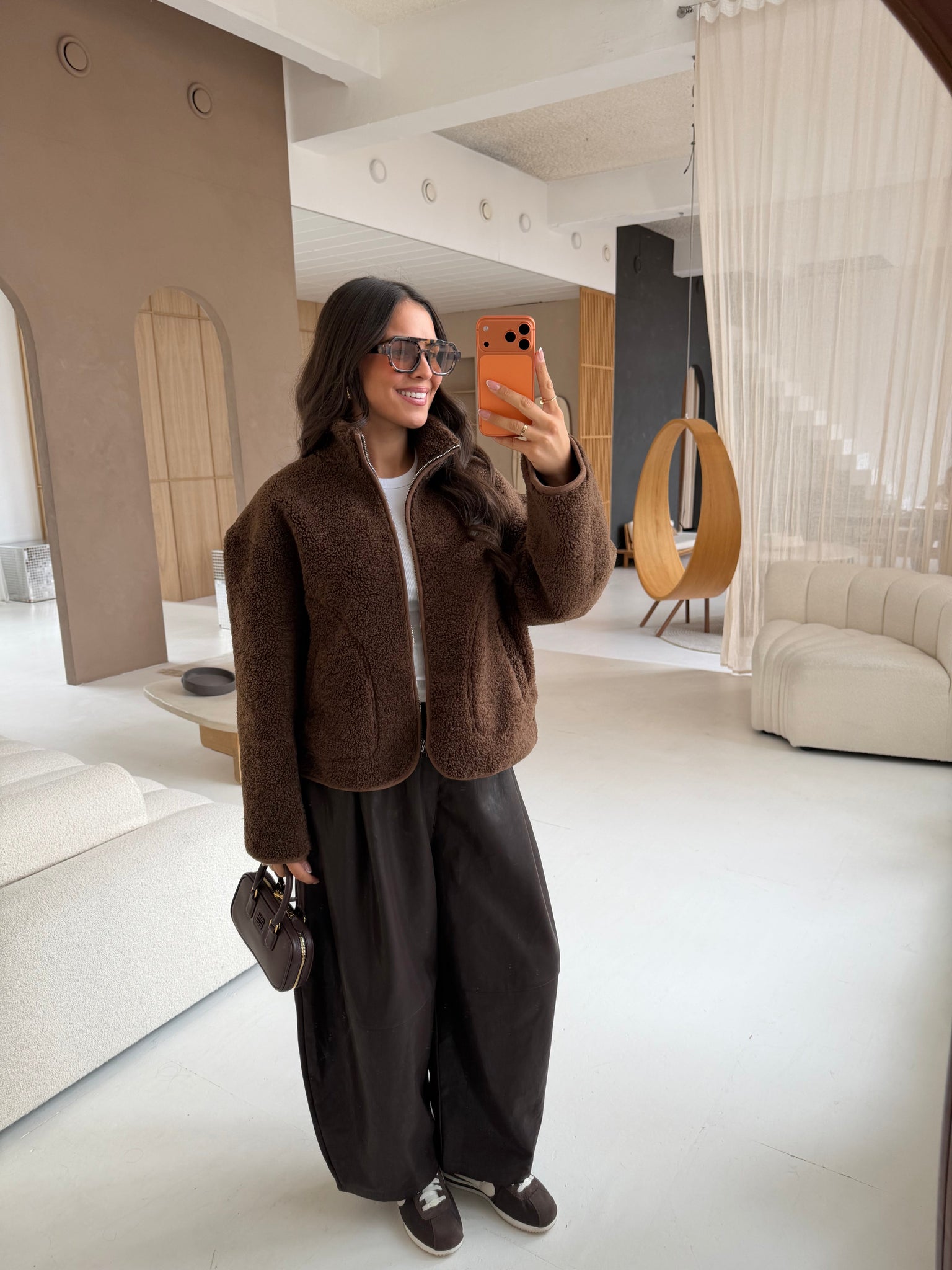 Veste laine bouclée marron (C25259330)