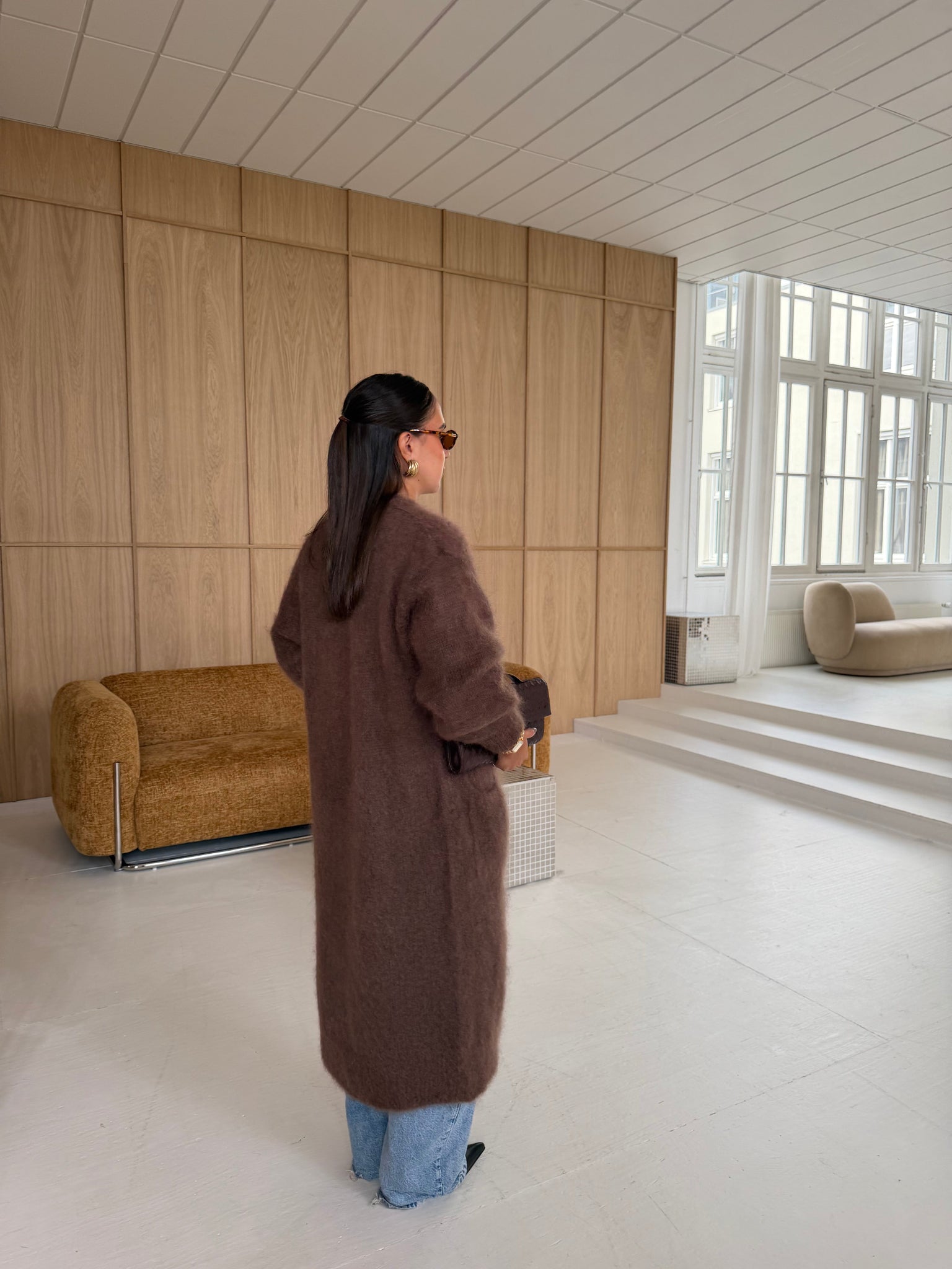 Gilet kid MOHAIR long marron  (22313)