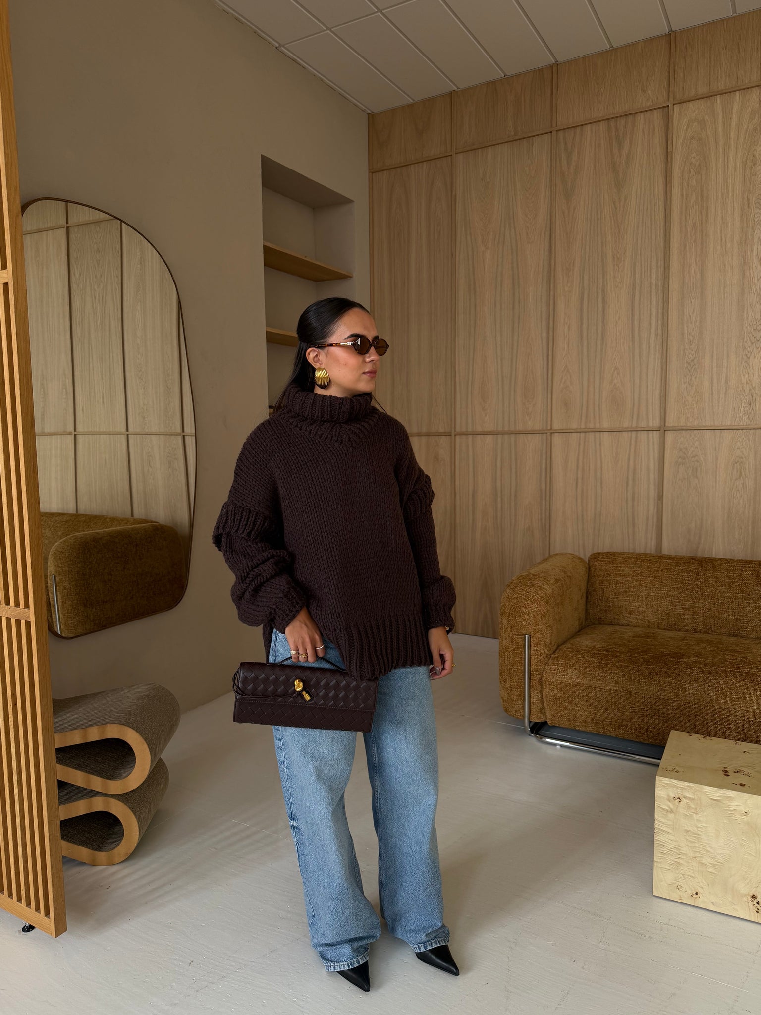 Pull PARISIENNE col roulé choco (66002)