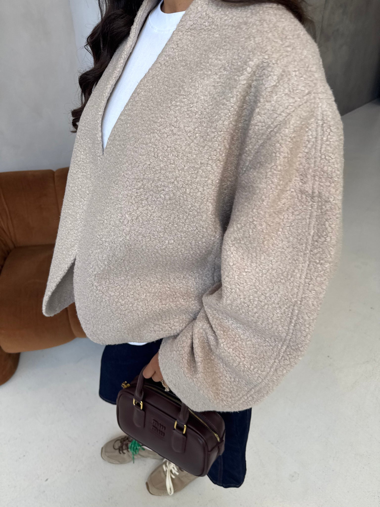 Veste en laine bouclé beige (W24752)