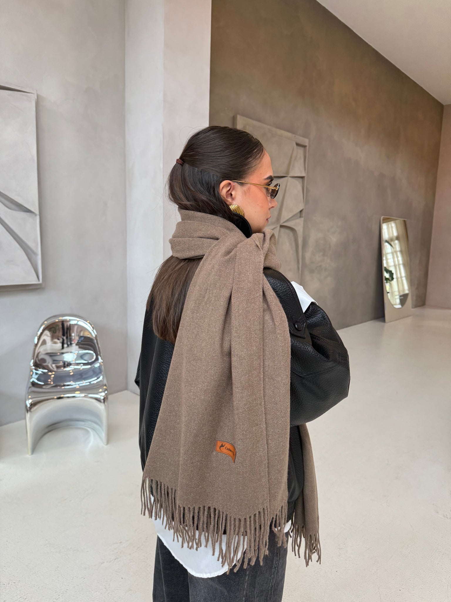 Écharpe cachemire taupe