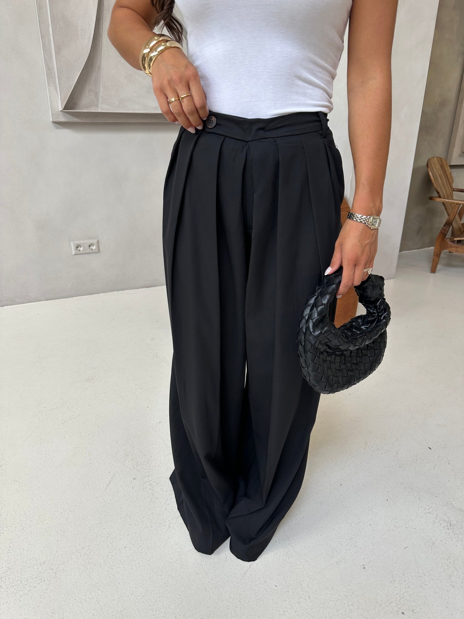 Pantalon plissé noir (JY5102)