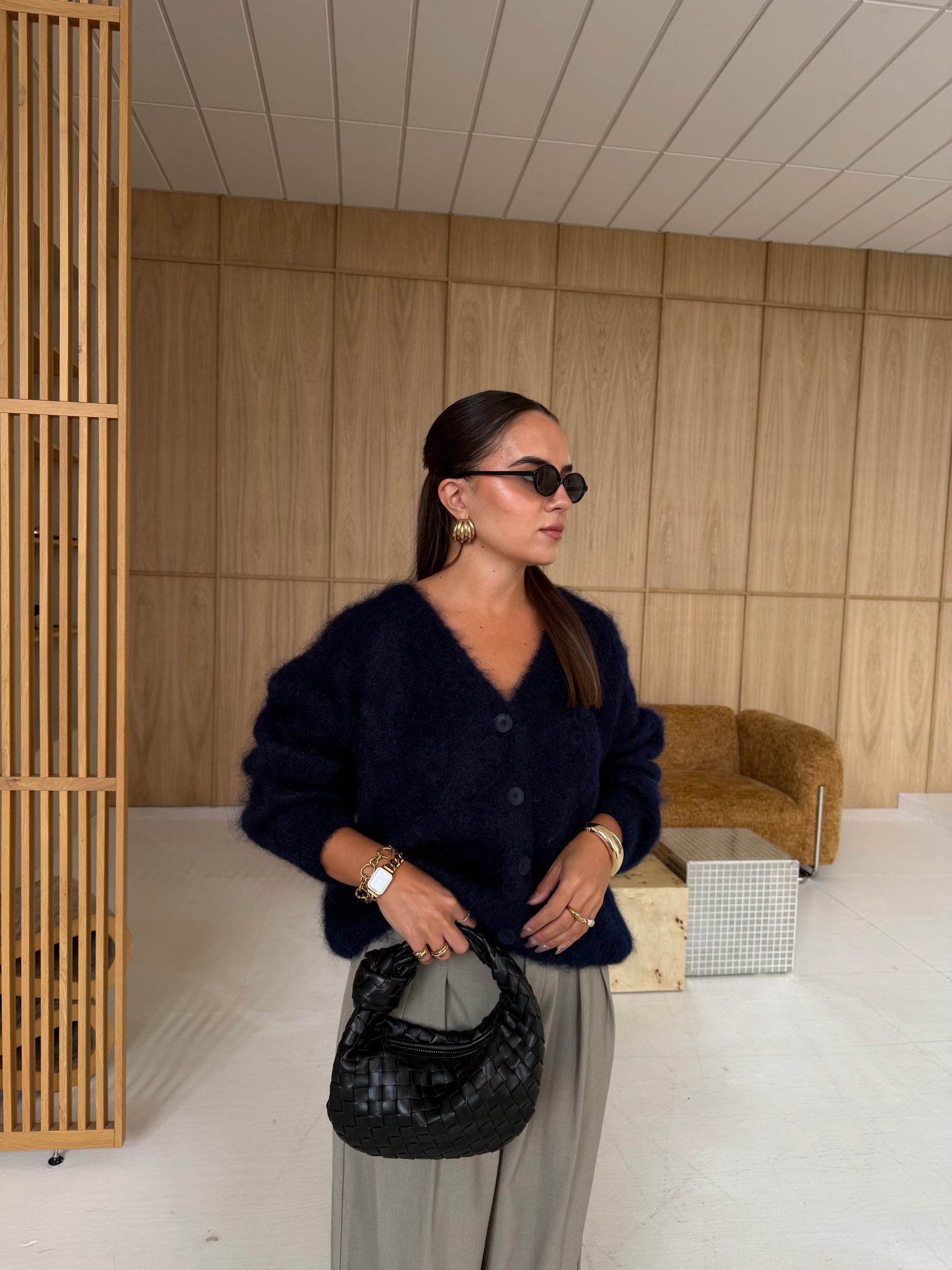 Gilet kid MOHAIR bouton bleu marine  (23356)