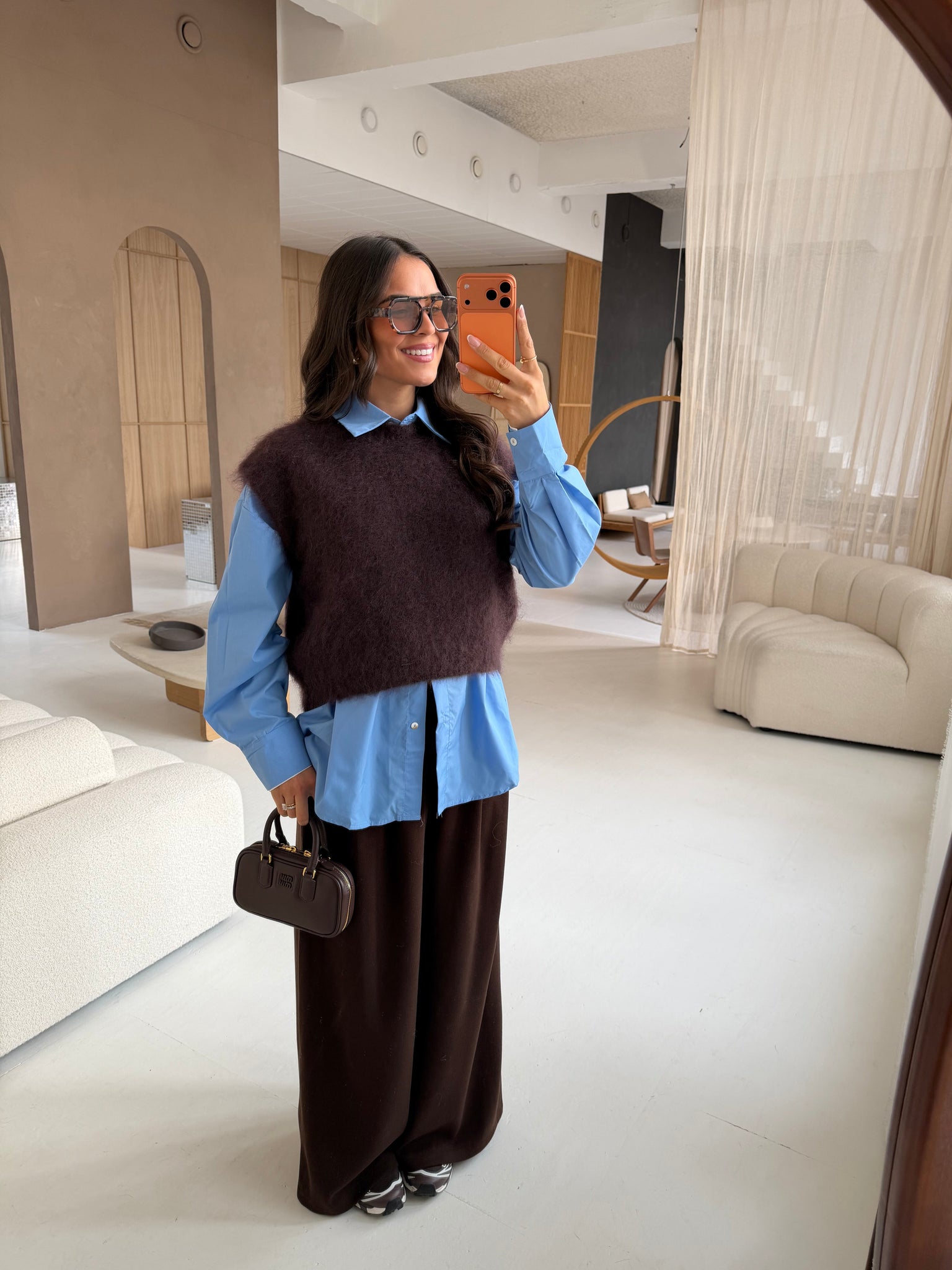 Pull mohair sans manche marron (28023)