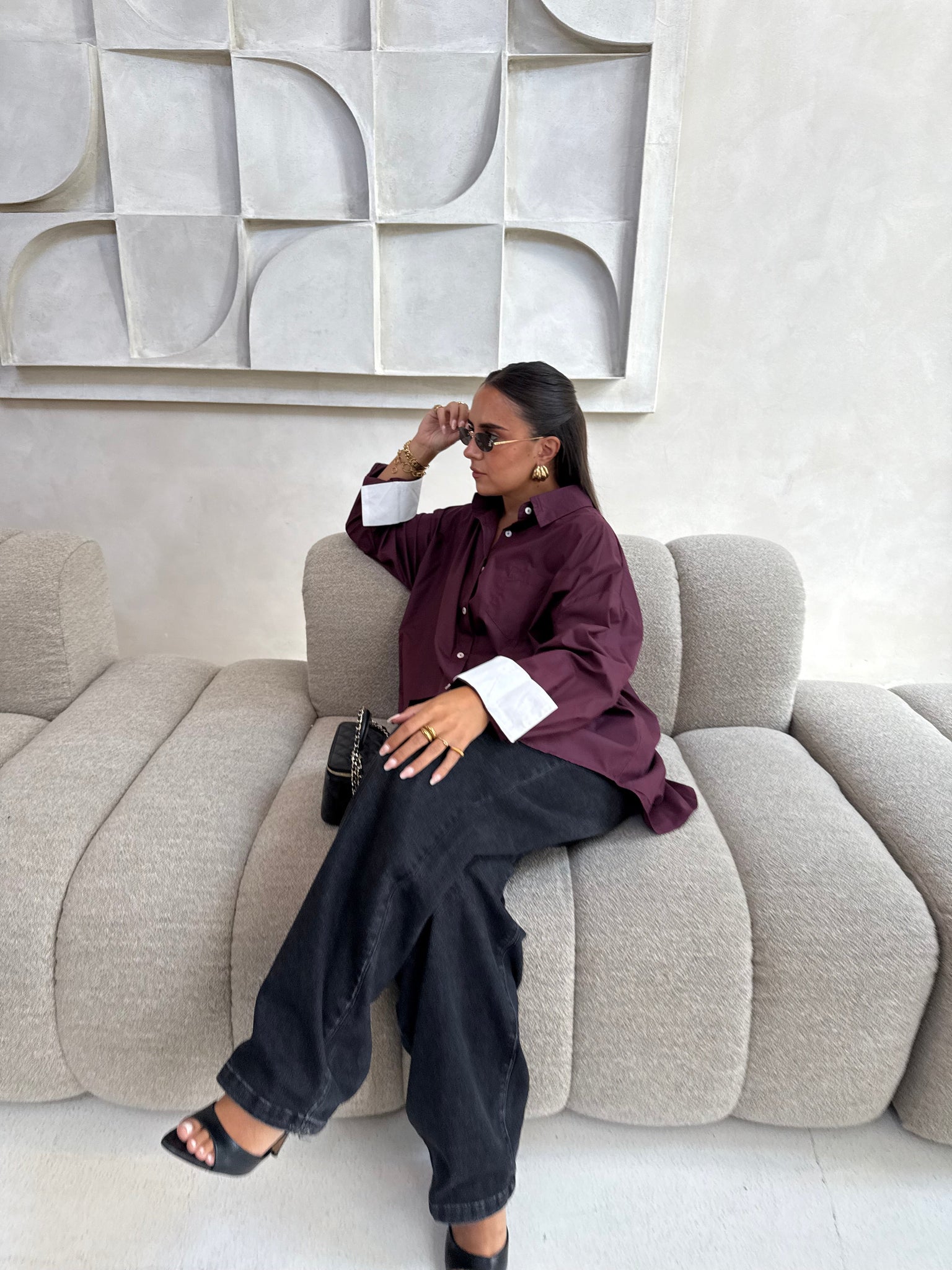 Chemise manche REVERS bordeaux  (JY5046)