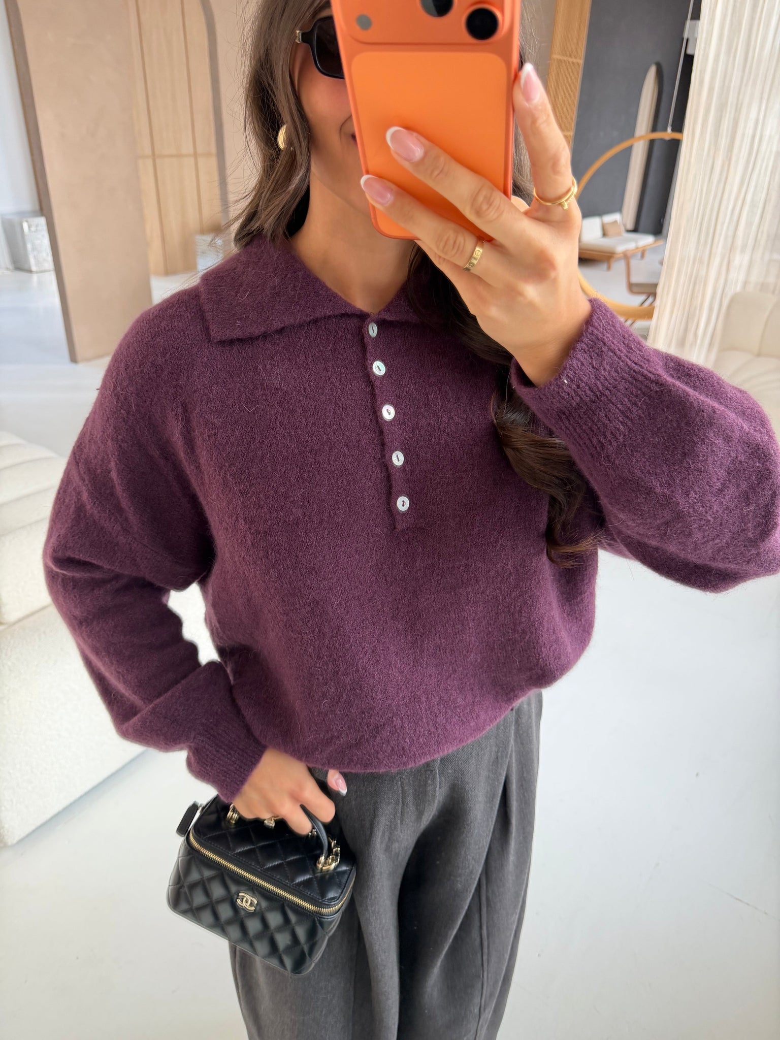 Pull alpaga boutons violet (24658)