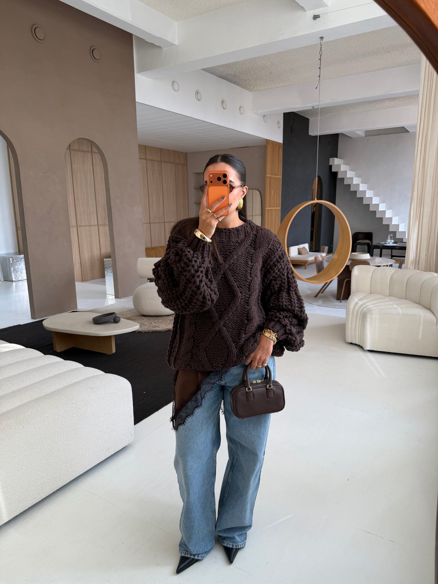 Gros pull en tricot marron (2216)