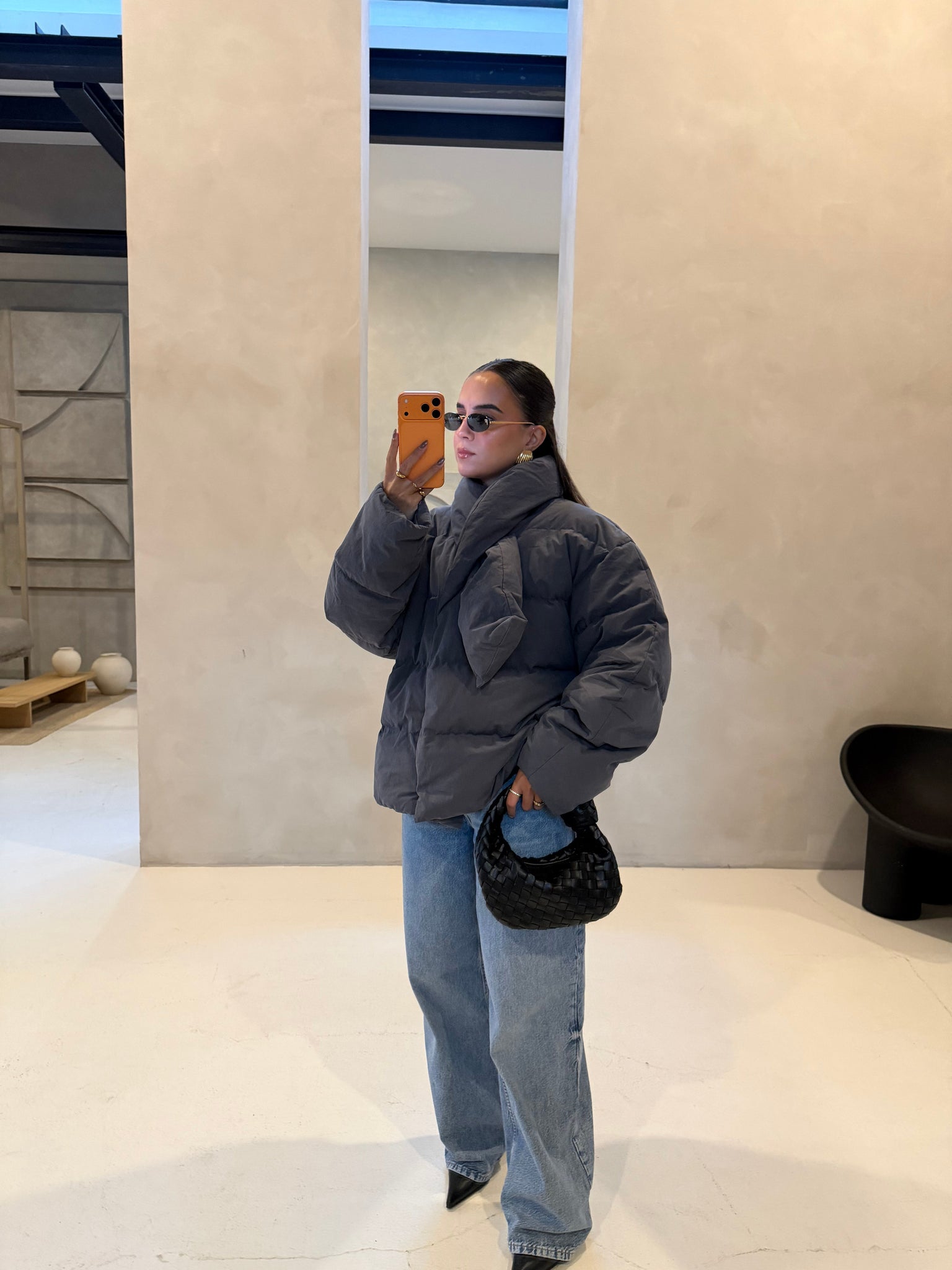 Doudoune courte grise (W25206)